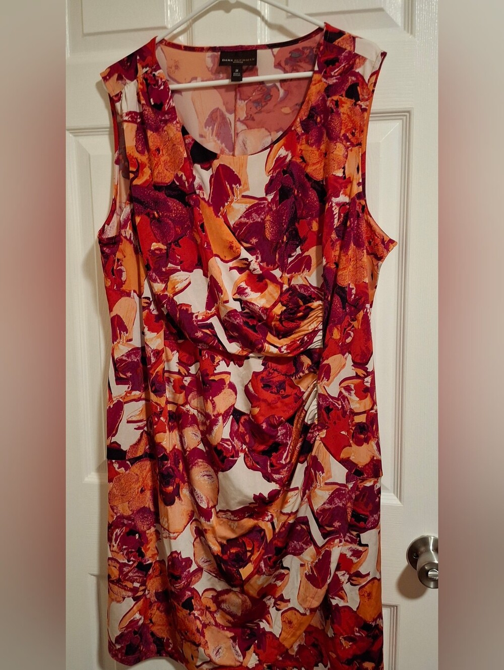 Dana Buchman Sleeveless Floral Drape Women’s Dress in Red & Orange-2X